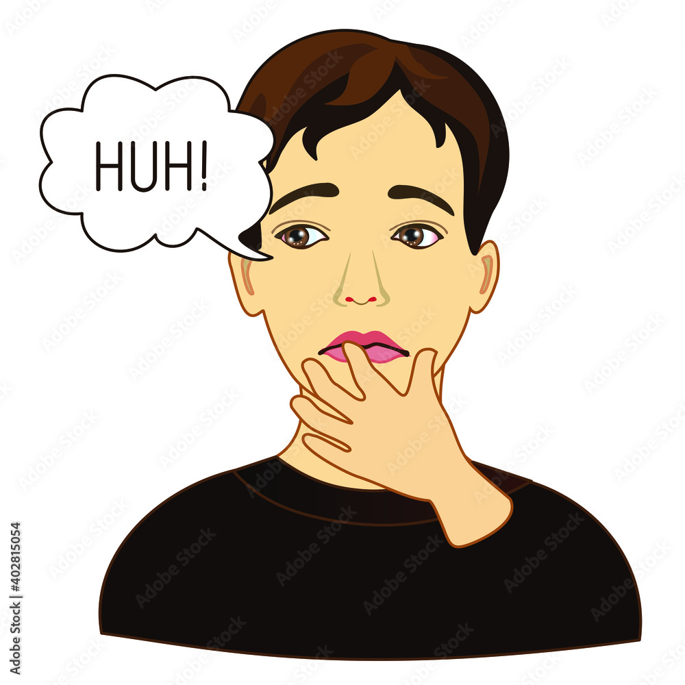 Emoticon with a man puzzled and unhappy look and thinks Hoh, color clip art on white isolated background Emoticon with a man puzzled and unhappy look and thinks Hoh, color clip art on white isolated background
