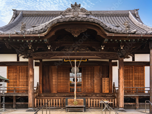 Canvas Print Wooden architecture of the main hall or hondo of the Tamonji temple designated tangible cultural property of Sumida ward and dedicated to Bishamonten or Tamonten