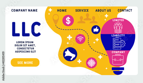 Vector website design template . LLC - Limited liability company acronym. business concept background. illustration for website banner, marketing materials, business presentation, online advertising.