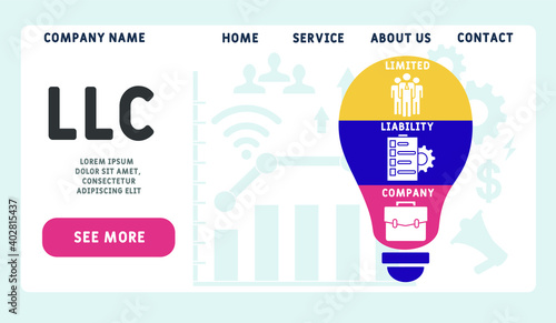 Vector website design template . LLC - Limited liability company acronym. business concept background. illustration for website banner, marketing materials, business presentation, online advertising.