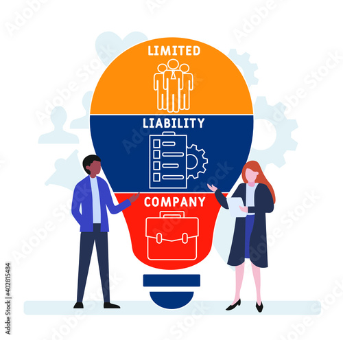Flat design with people. LLC - Limited liability company acronym, business concept background.   Vector illustration for website banner, marketing materials, business presentation, online advertising.