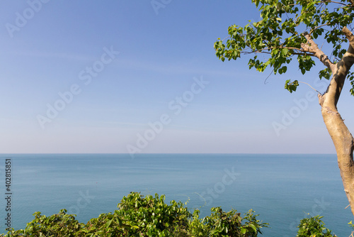 View of the sea and blue clean sky without cloud.