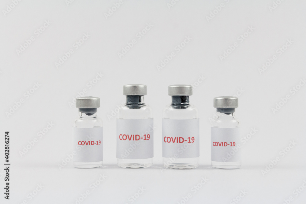 Corona virus vaccine in bottles on white background, COVID19 Corona virus vaccine in bottles on white background, COVID19
