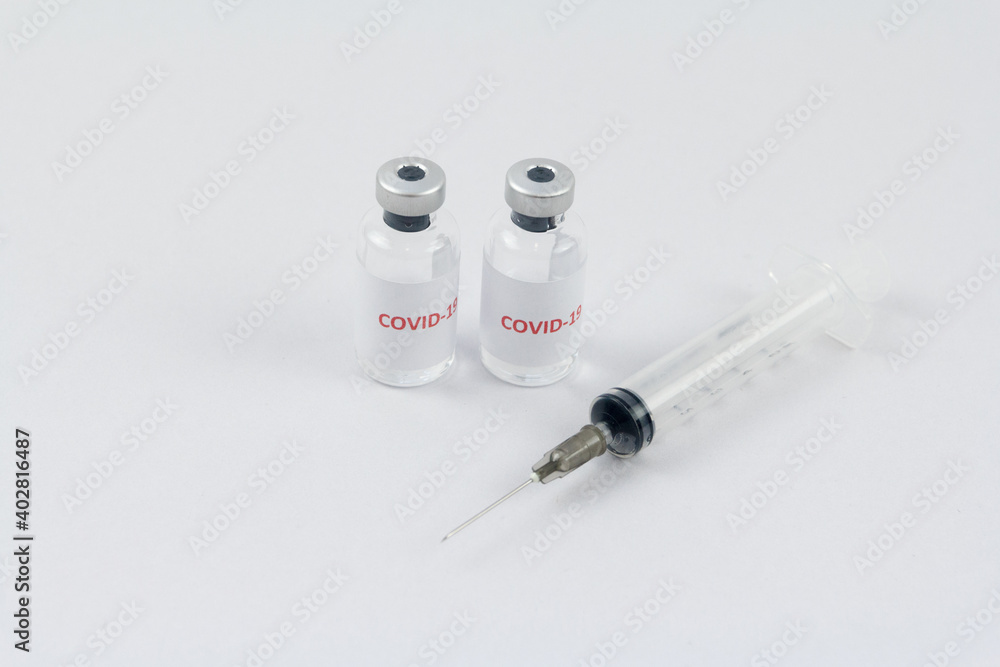 Corona virus vaccine in bottles on white background, COVID19 Corona virus vaccine in bottles on white background, COVID19