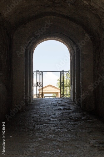 Pompeii, Italy, June 26, 2020 underground of the Roman amphitheater where the Pompeians watched the gladiators' fights