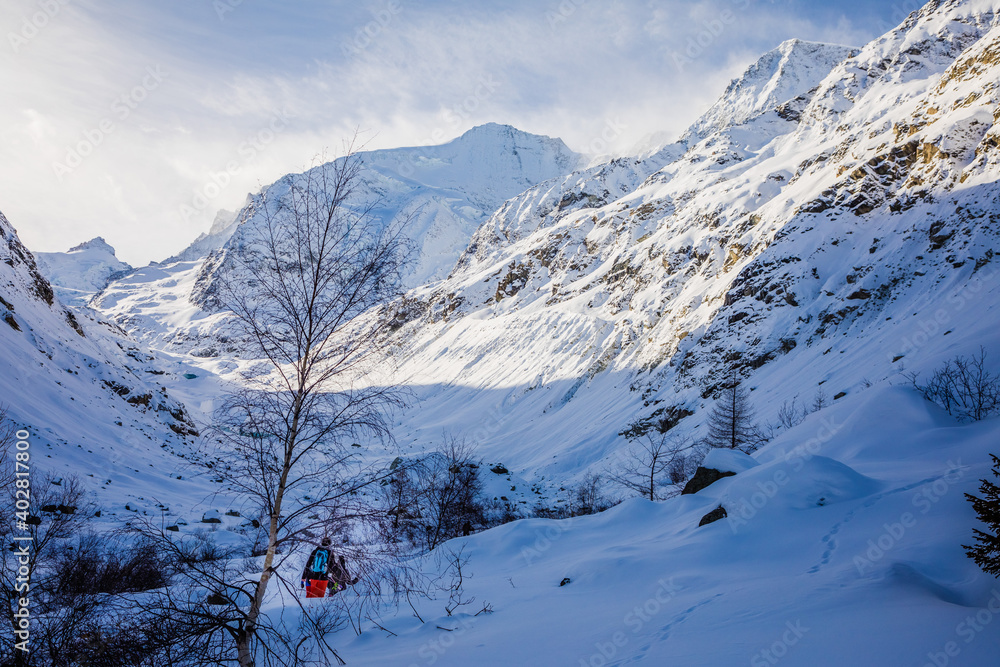 Fototapeta premium Snow hiking. Valais Swiss Alps