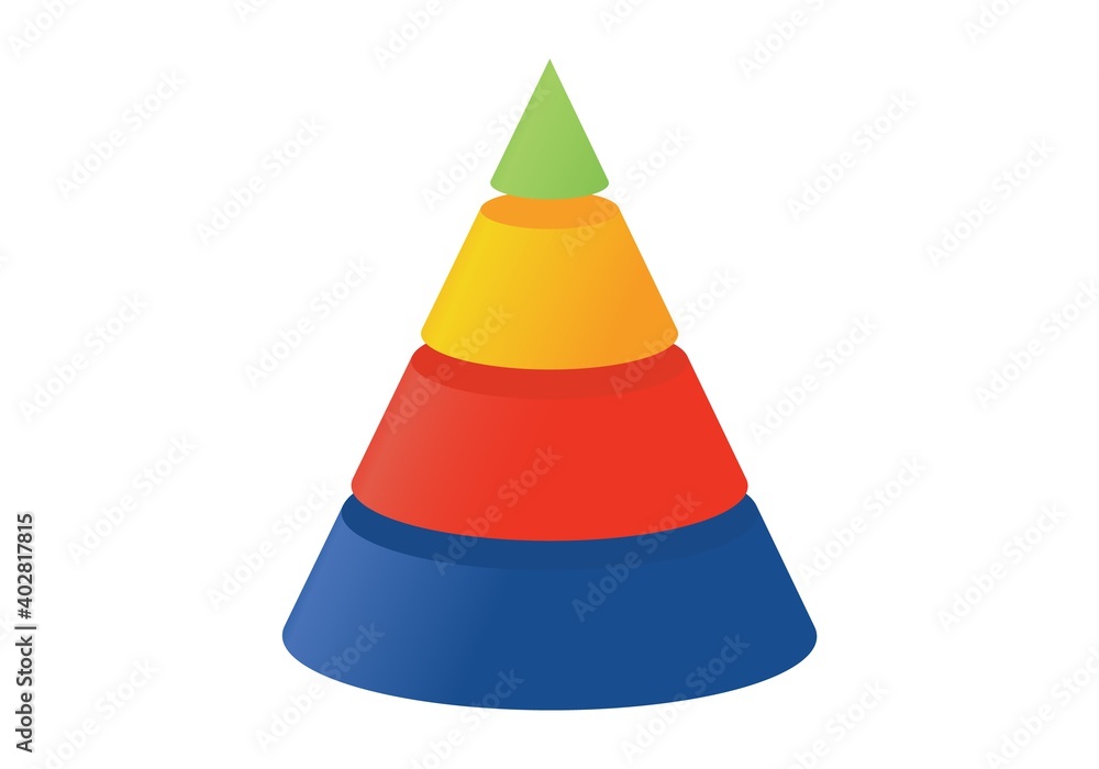 3D illustration infographic template with cone divided to four parts. Pyramidal shapes icons. 3D illustration infographic template with cone divided to four parts. Pyramidal shapes icons.