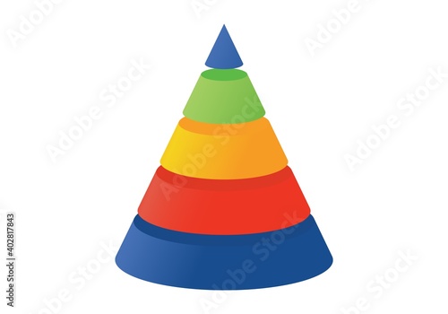 3D illustration infographic template with cone divided to five parts. Pyramidal shapes icons.