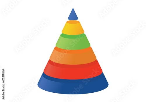 3D illustration infographic template with cone divided to six parts. Pyramidal shapes icons.