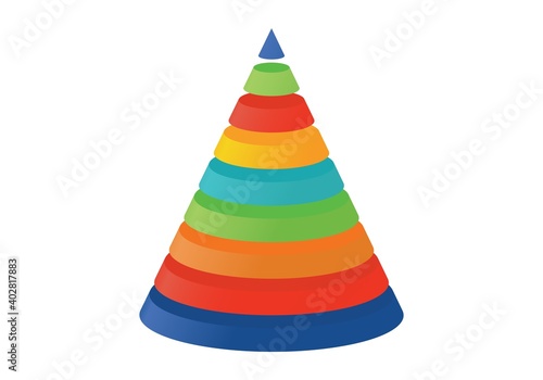 3D illustration infographic template with cone divided to nine parts. Pyramidal shapes icons.