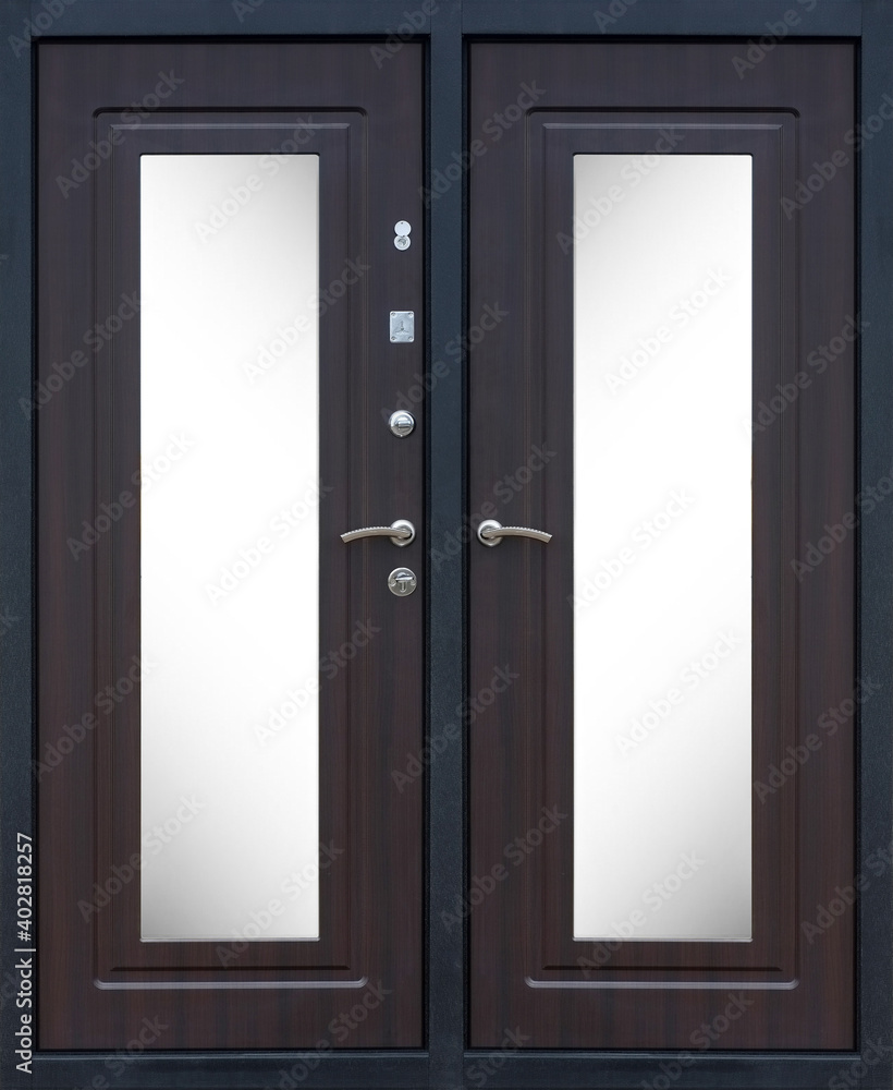 Model of entrance metal door isolated on white background Model of entrance metal door isolated on white background