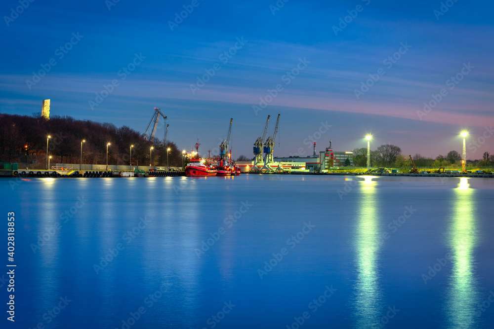 Scenery of the New Port and Westerplatte at dusk, Gdansk. Poland