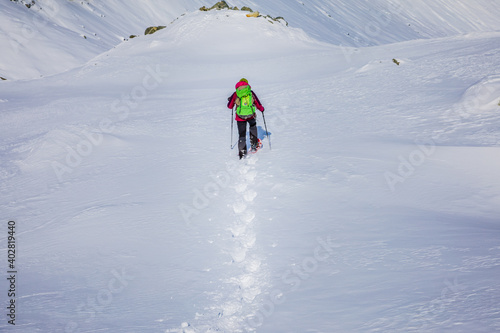 Snow hiking. Valais Swiss Alps