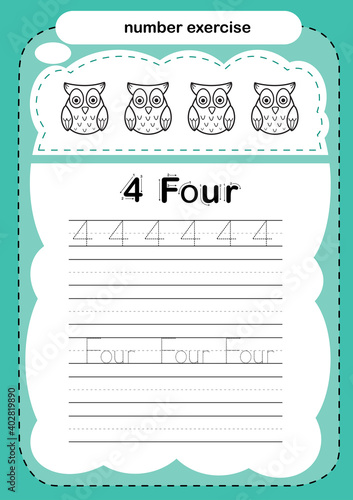 number exercise with cartoon coloring book illustration, vector
