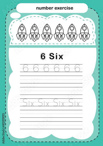 number exercise with cartoon coloring book illustration, vector