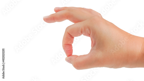 Finger flick hand on white background isolated. Female hand gesture. photo