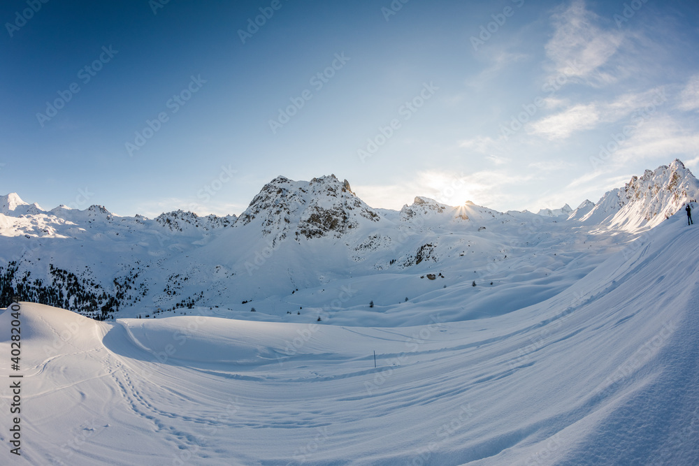 Snowy mountain view. Swiss Alps