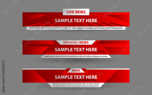 Set collection vector of Broadcast News Lower Thirds Template layout design banner for bar Headline news title, sport game in Television, Video and Media Channel