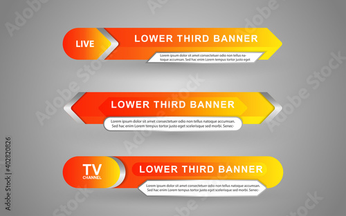 Set collection vector of Broadcast News Lower Thirds Template layout design banner for bar Headline news title, sport game in Television, Video and Media Channel