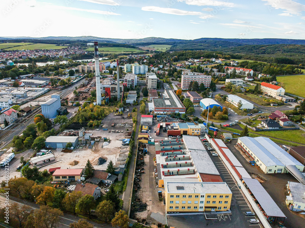 Aerial view of famous glove making industry in Dobris