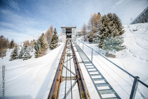 Funicular train in the Swiss alps