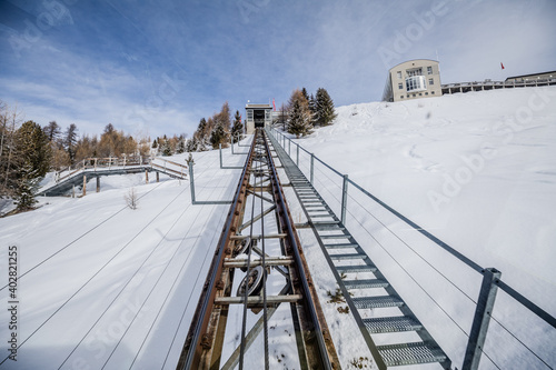 Funicular train in the Swiss alps
