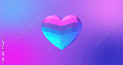 Neon background with glowing ultraviolet heart. For St. Valentines Day event. 3D rendering 3D illustration