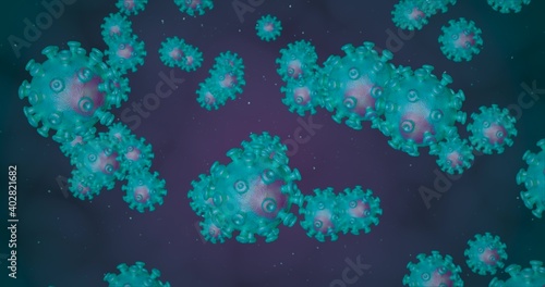 Coronavirus cells. Group of viruses that cause respiratory infections. 3D rendering 3D illustration