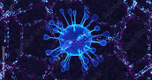 Coronavirus cells COVID-19 Infectious disease. Fast transmission of disease. High concentration of coronavirus. 3D rendering 3D illustration