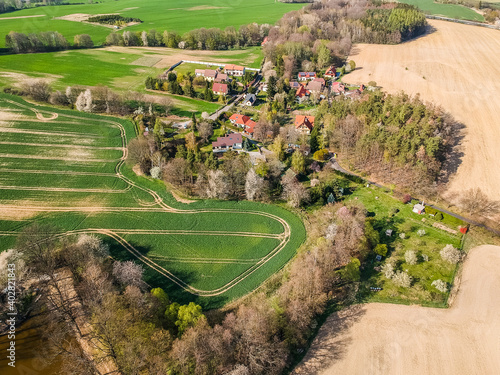 Aerial view of settlement Sklenka by Predbor near Prague by Big pond - Velky rybnik