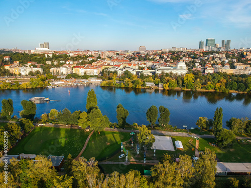 Photography Aerial view of island Cisarska louka - Imperial Meadow in Prague to Podoli