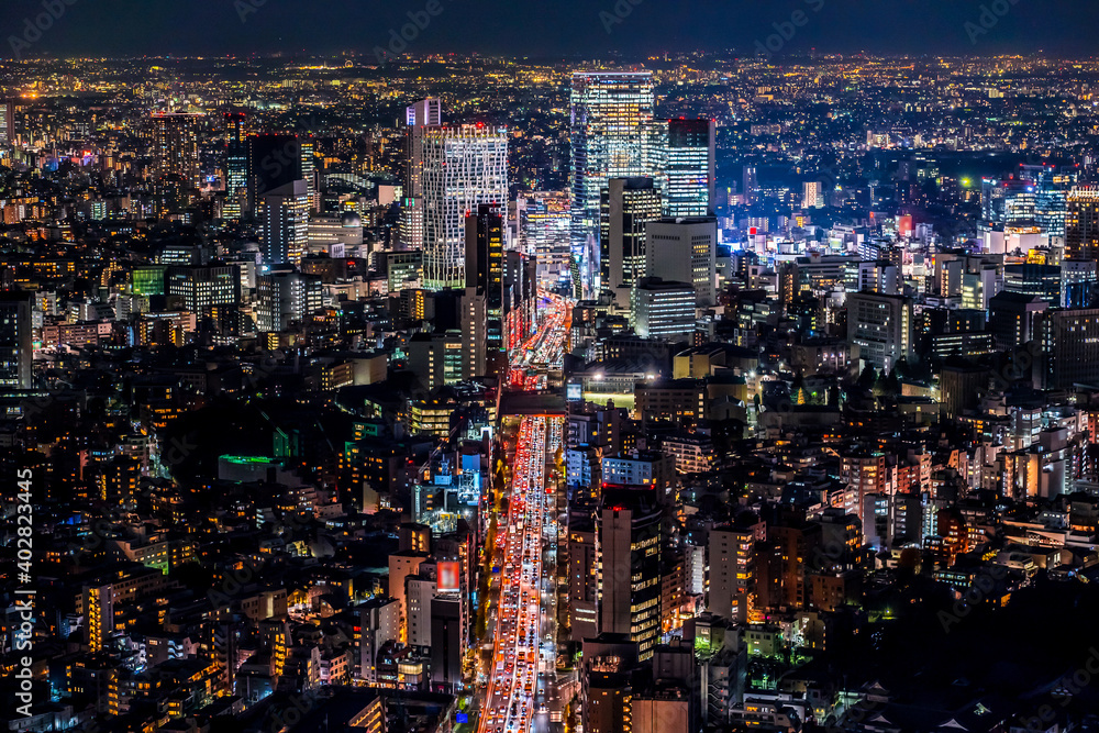 Night view of Shibuya, Tokyo, a famous sightseeing spot in Japan.