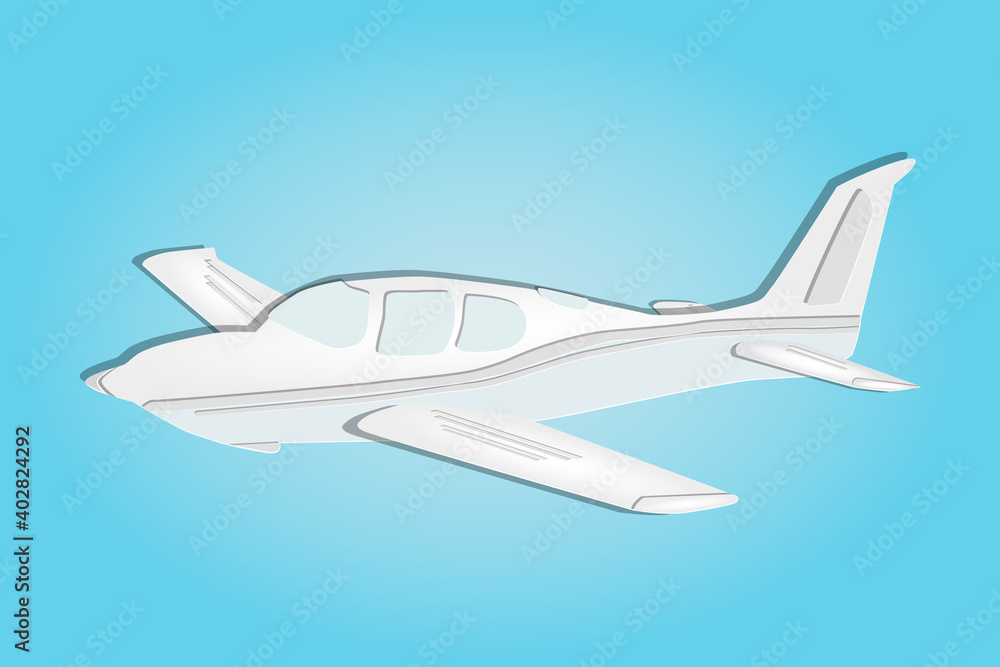 Paper airplane isolated on blue background. Paper cut small aircraft icon. Paper art style. Worldwide travel, air flight, time travel concept for banner, poster, website page.Stock vector illustration