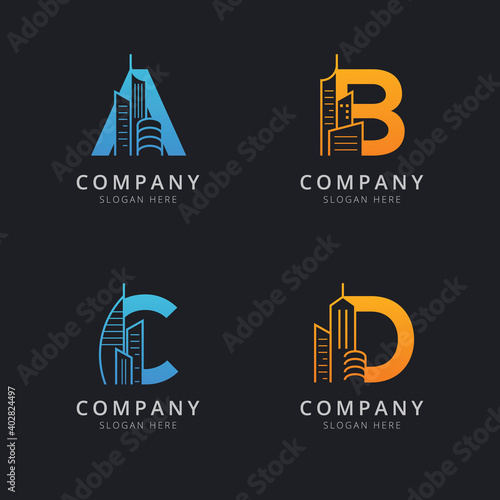 Letter A B C and D with abstract building logo template