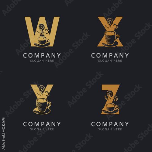 Letter W X Y and Z with abstract coffee cup logo template