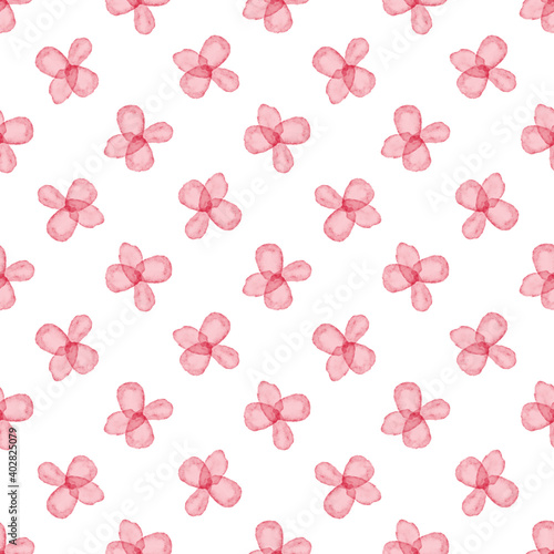 Seamless hand drawn watercolor floral pattern with red pink daisies flowers on white background. Print for fabric wallpaper wrapping gift paper girls clothing