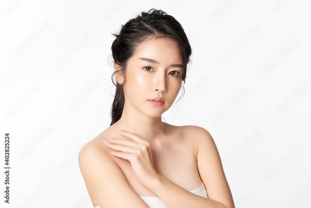 Beautiful Young asian Woman with Clean Fresh Skin, on Pink background, Face care, Facial treatment. Cosmetology, beauty and spa. Asian women portrait Beautiful Young asian Woman with Clean Fresh Skin, on Pink background, Face care, Facial treatment. Cosmetology, beauty and spa. Asian women portrait