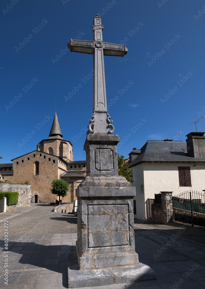 Cross at a town square