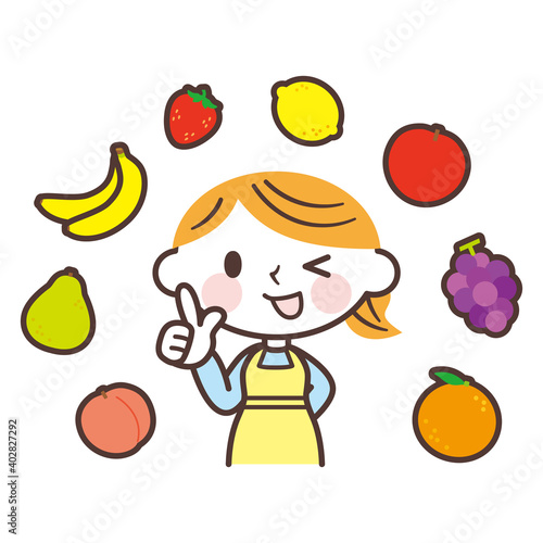 Women and various fruits