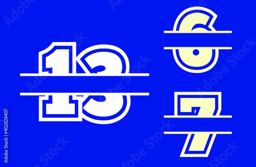 numbers Split Monogram, Split Letter Monogram, Alphabet Frame Font. Laser cut template. The initial digits of the monogram.