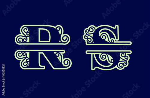 Alphabet Split Monogram, Split Letter Monogram, Alphabet Frame Font. Laser cut template. Initial monogram letters.