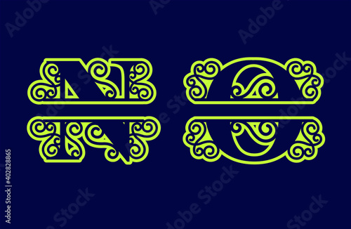 Alphabet Split Monogram, Split Letter Monogram, Alphabet Frame Font. Laser cut template. Initial monogram letters.