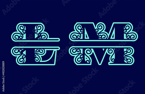 Alphabet Split Monogram, Split Letter Monogram, Alphabet Frame Font. Laser cut template. Initial monogram letters.