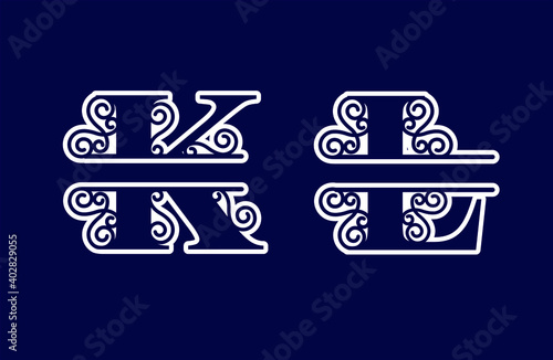 Alphabet Split Monogram, Split Letter Monogram, Alphabet Frame Font. Laser cut template. Initial monogram letters.