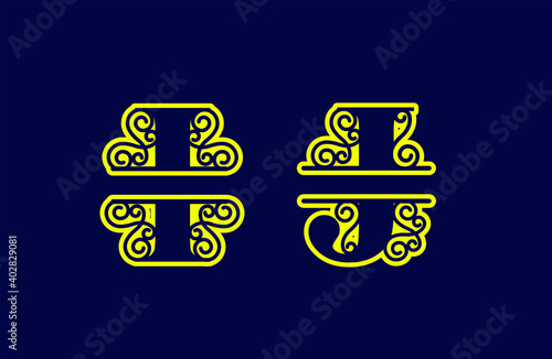 Alphabet Split Monogram, Split Letter Monogram, Alphabet Frame Font. Laser cut template. Initial monogram letters.