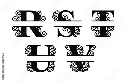 Alphabet Split Monogram, Split Letter Monogram, Alphabet Frame Font. Laser cut template. Initial monogram letters.