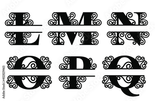 Alphabet Split Monogram, Split Letter Monogram, Alphabet Frame Font. Laser cut template. Initial monogram letters.