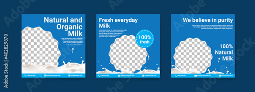 Healthy milk digital advertising. Social media post template for digital marketing and national milk day sales promotion. Food and beverage advertising. Healthy drinks for children.