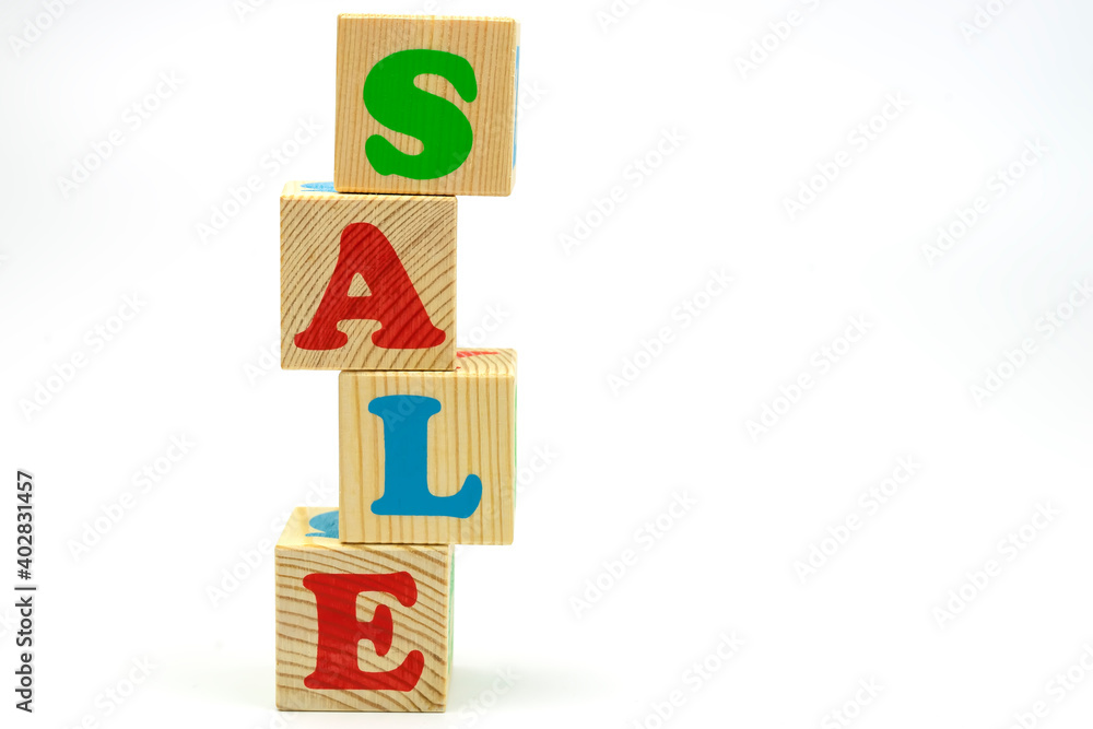 Inscription sale in multicolored cubes on a white background Inscription sale in multicolored cubes on a white background