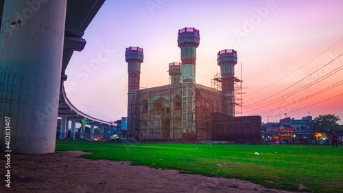 Chauburji, Lahore, Pakistan - October, 12, 2019: Also called; Four Towers, a Mughal monument built by Shah Jahan acted as a gateway to large Garden, built in 1646, constructed in honor of Zeb-un-Nisa. photo